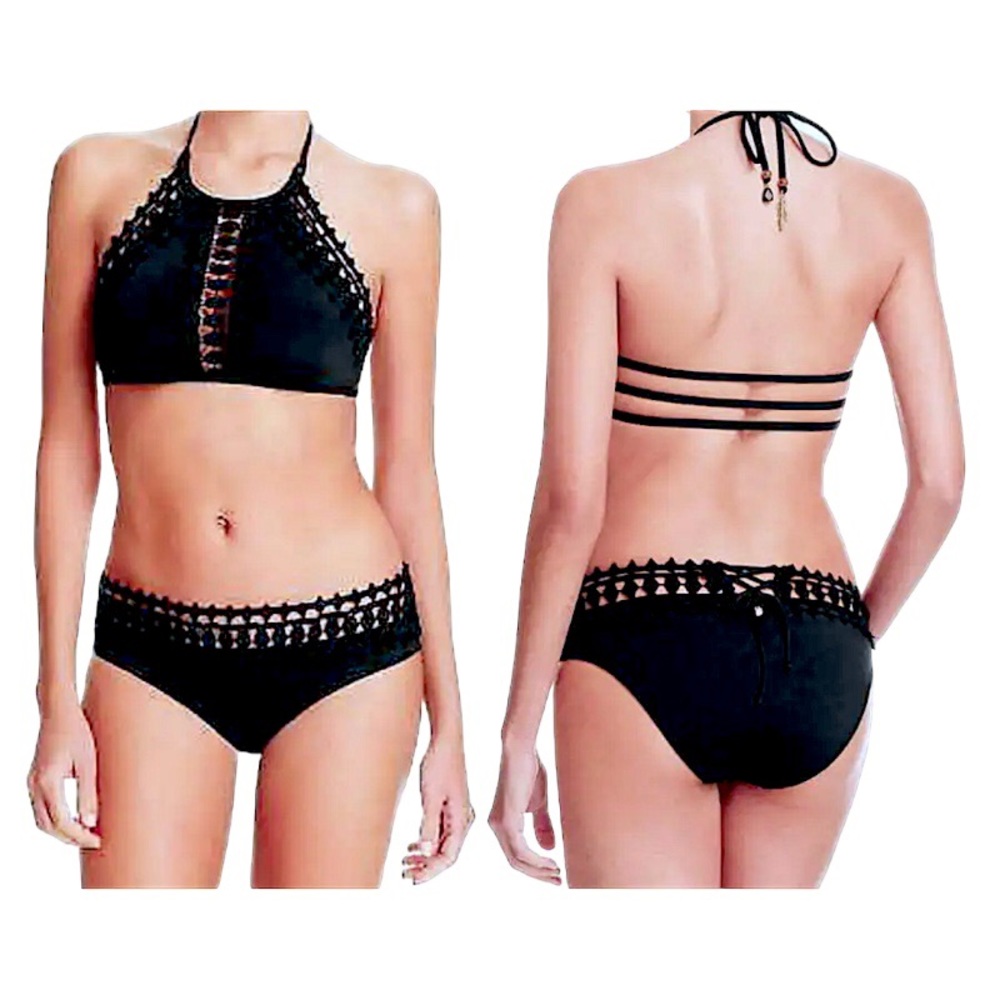$94 Ale Alessandra Lace Inserts Bikini Top Small Strappy Back Embellished Ties - Picture 3 of 16